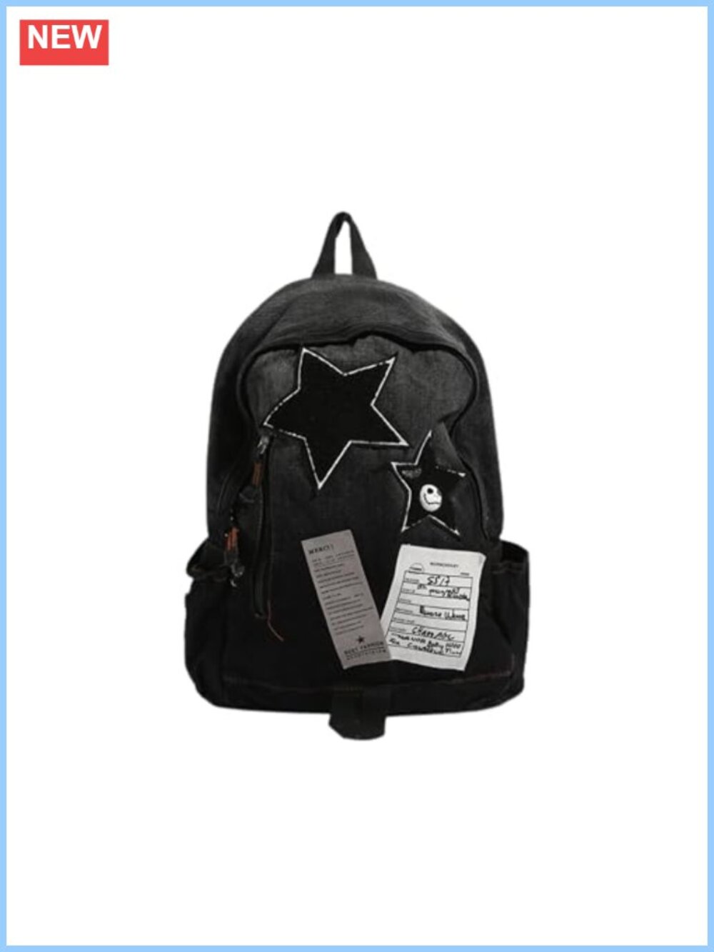Y2K Grunge Denim Backpack Gothic Star Bookbag Streetwear Aesthetic